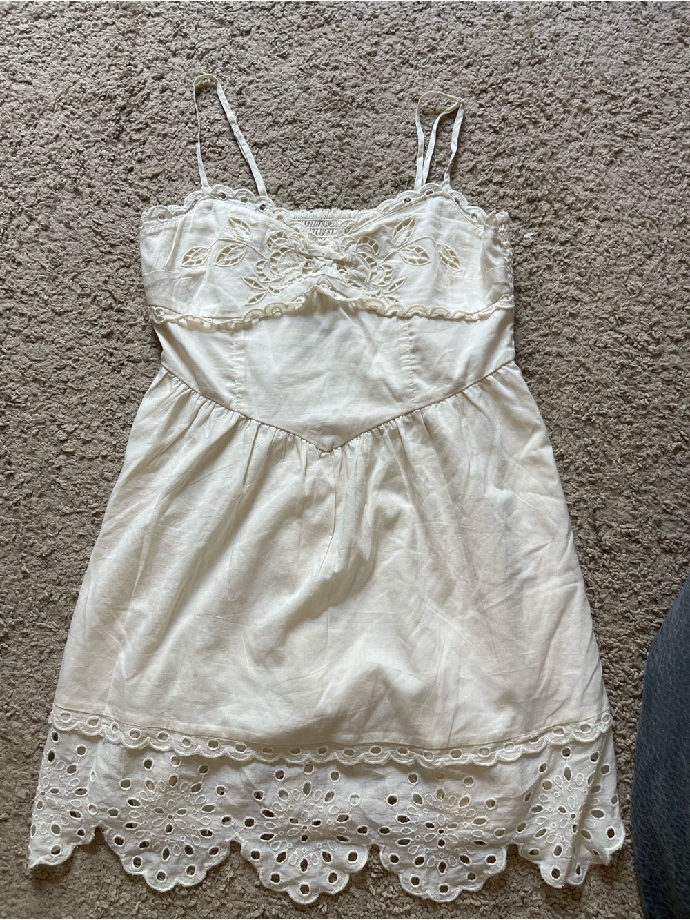 NWT American Eagle Ivory Embroidered Eyelet Mini Dress XS Floral